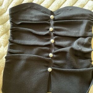 Black Strapless Top with Pearl Buttons